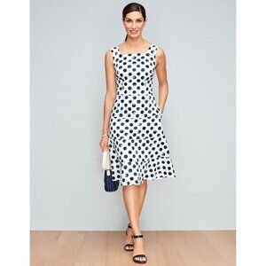 NWT Women's Talbots Size 12 Petite White Blue Water Dots Tiered Midi Sun Dress